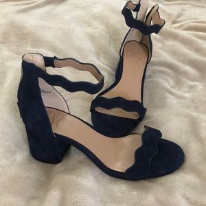 New INC navy leather block heel sandals sz 6W